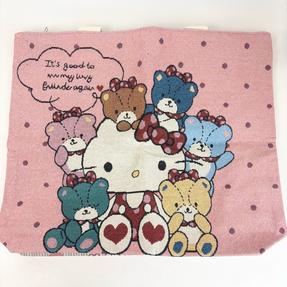 Hello Kitty And Friends I Love You Pink Polka Dots Hearts Tapestry Tote Bag New